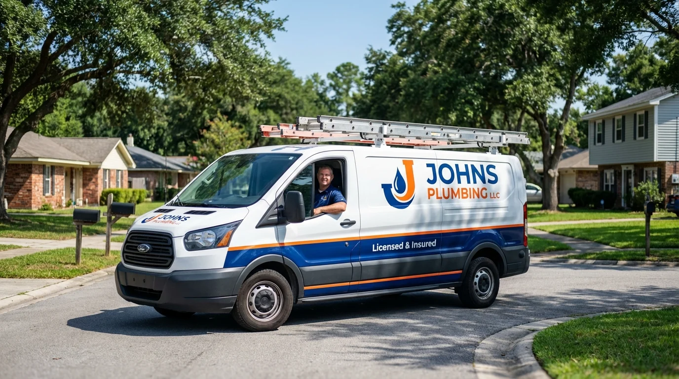 Johns Plumbing LLC service van in Knoxville, IA