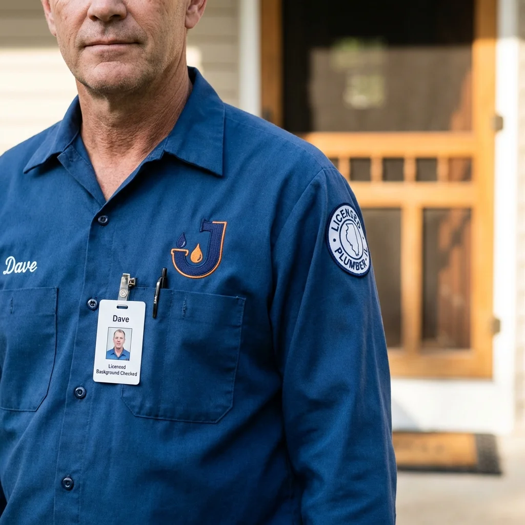 Licensed plumber showing ID badge in Knoxville, IA